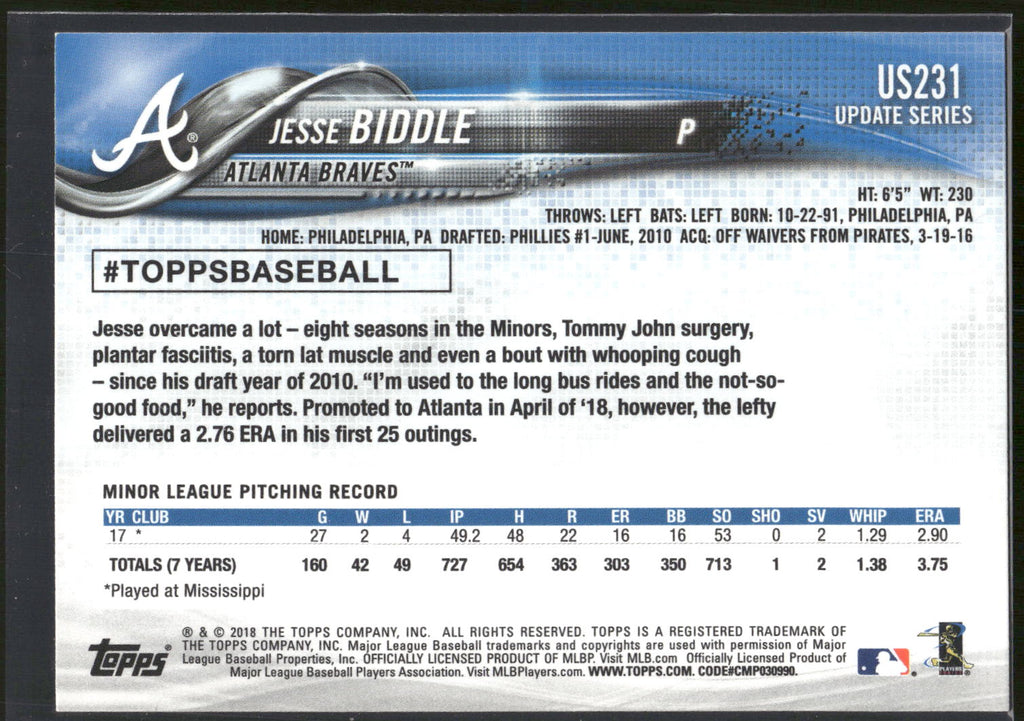 2018 Topps Update #US231 Jesse Biddle