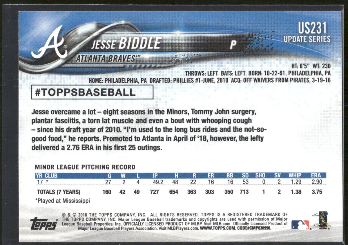 2018 Topps Update #US231 Jesse Biddle