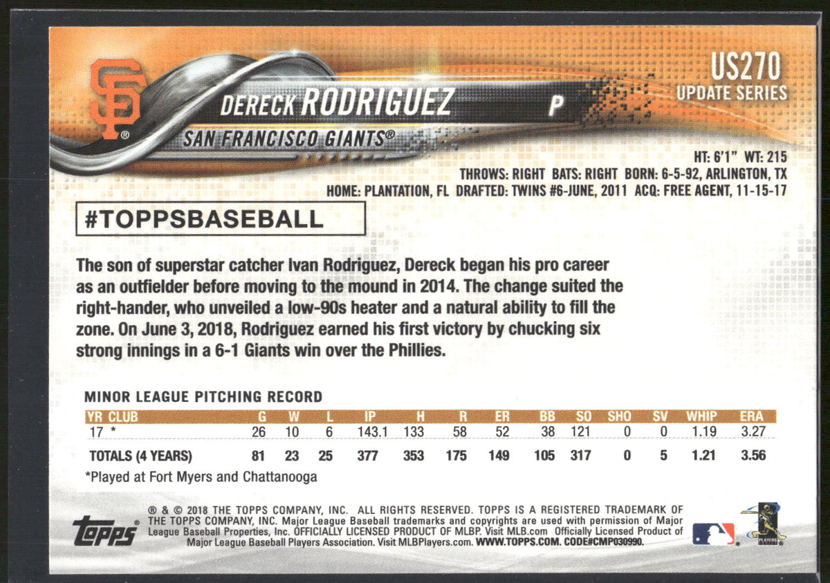 2018 Topps Update #US270 Dereck Rodriguez