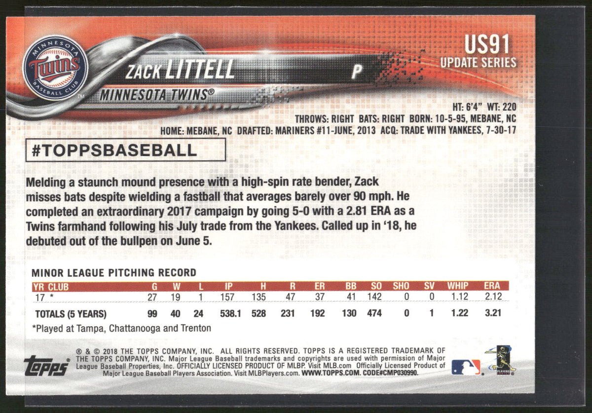 2018 Topps Update #US91 Zack Littell