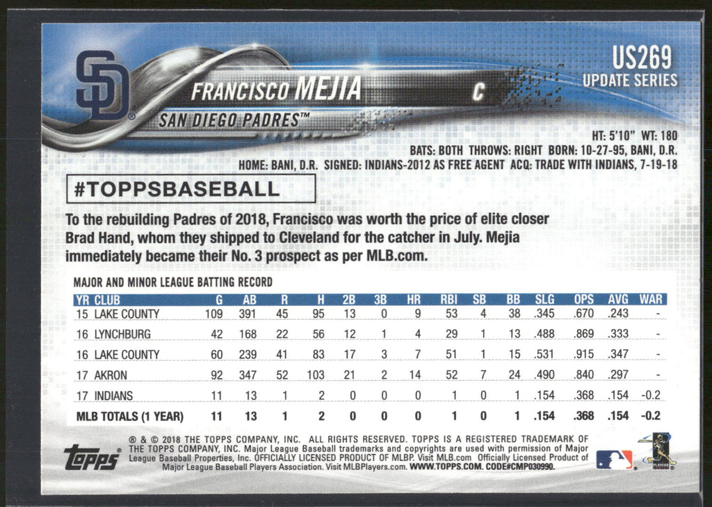 2018 Topps Update #US269 Francisco Mejia