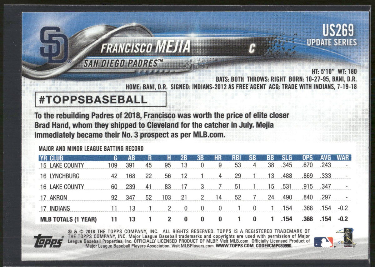 2018 Topps Update #US269 Francisco Mejia