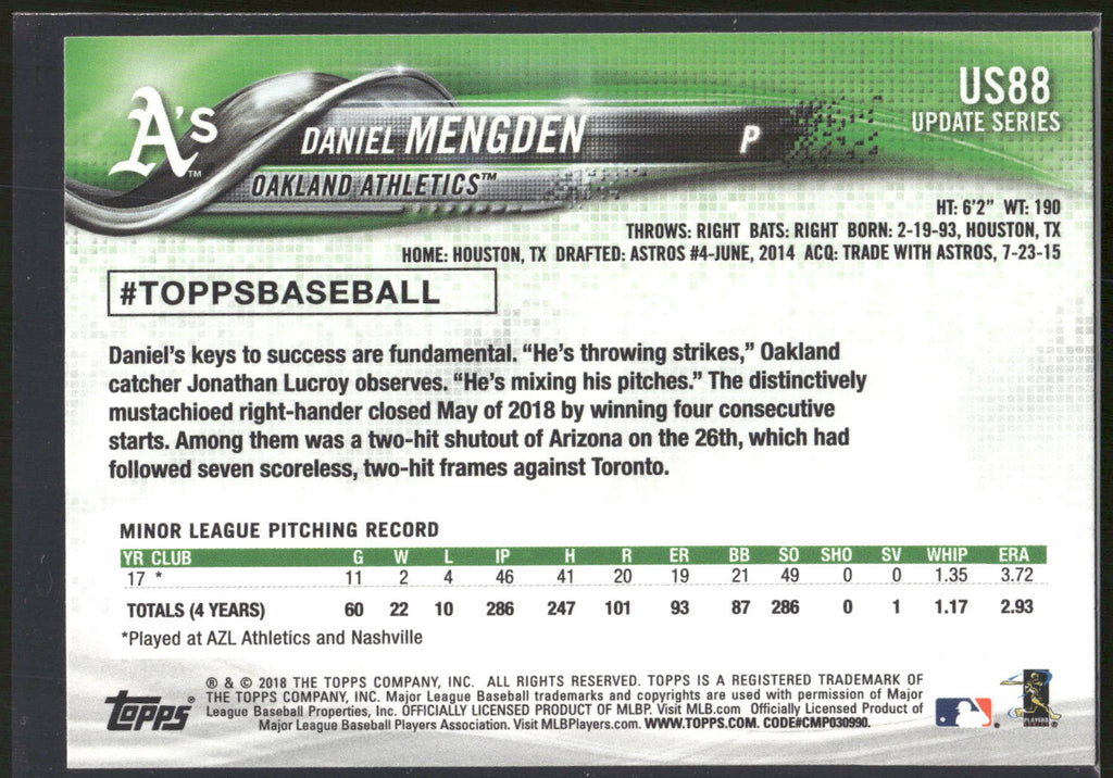 2018 Topps Update #US88 Daniel Mengden