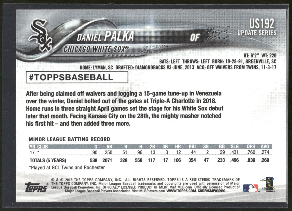 2018 Topps Update #US192 Daniel Palka