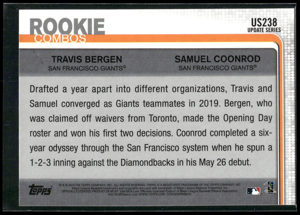 2019 Topps Update #US238 Travis Bergen / Samuel Coonrod RCOM,