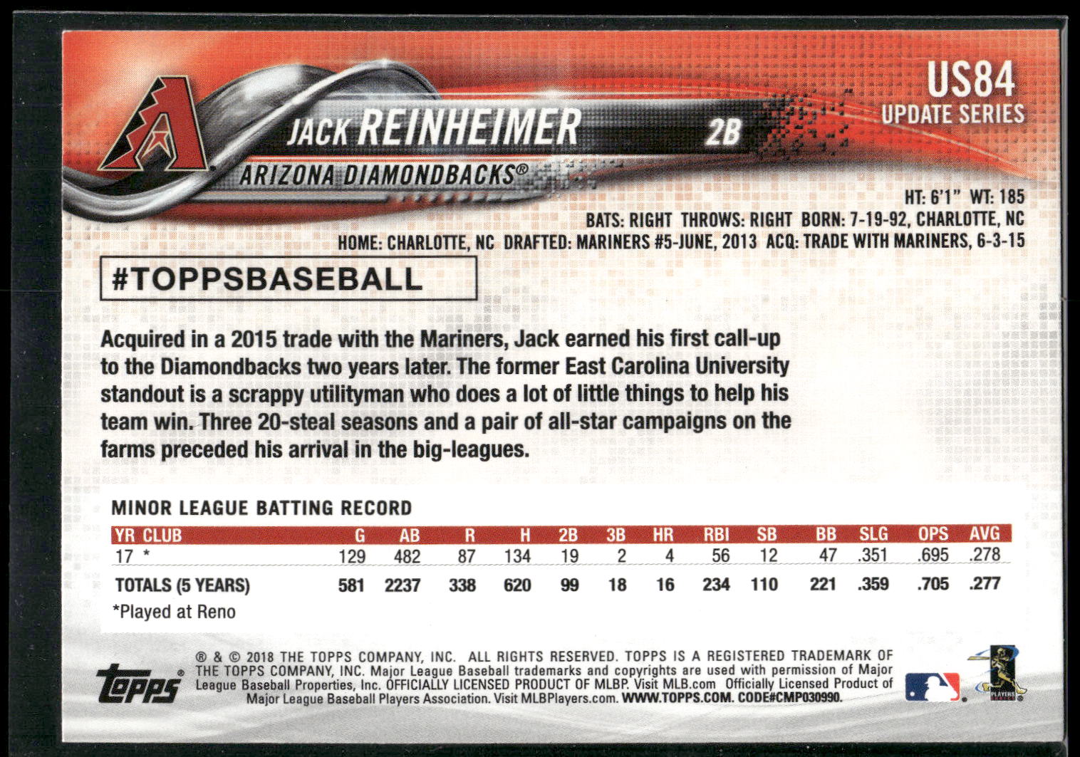 2018 Topps Update #US84 Jack Reinheimer