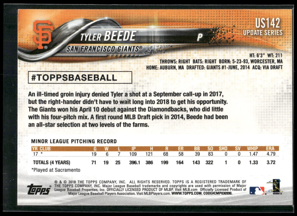 2018 Topps Update #US142 Tyler Beede