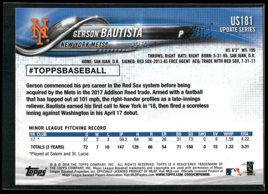 2018 Topps Update #US181 Gerson Bautista