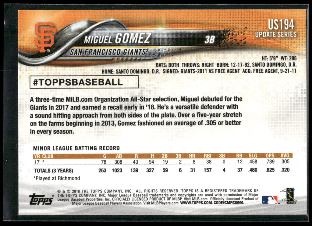 2018 Topps Update #US194 Miguel Gomez