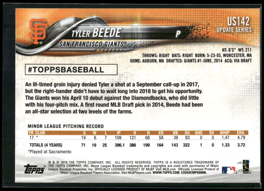 2018 Topps Update #US142 Tyler Beede