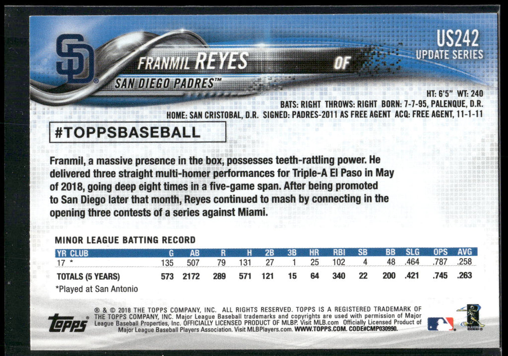 2018 Topps Update #US242 Franmil Reyes