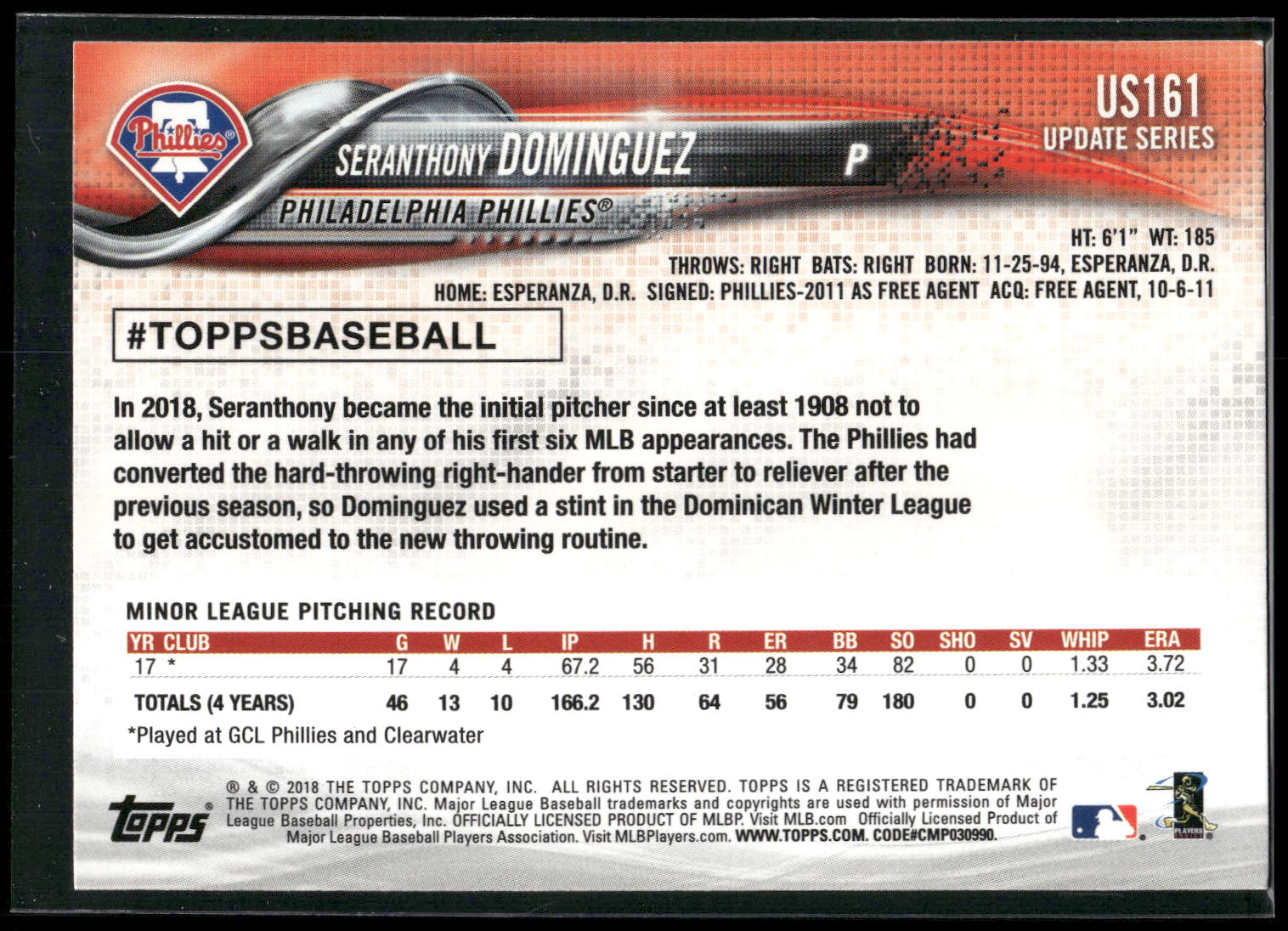 2018 Topps Update #US161 Seranthony Dominguez