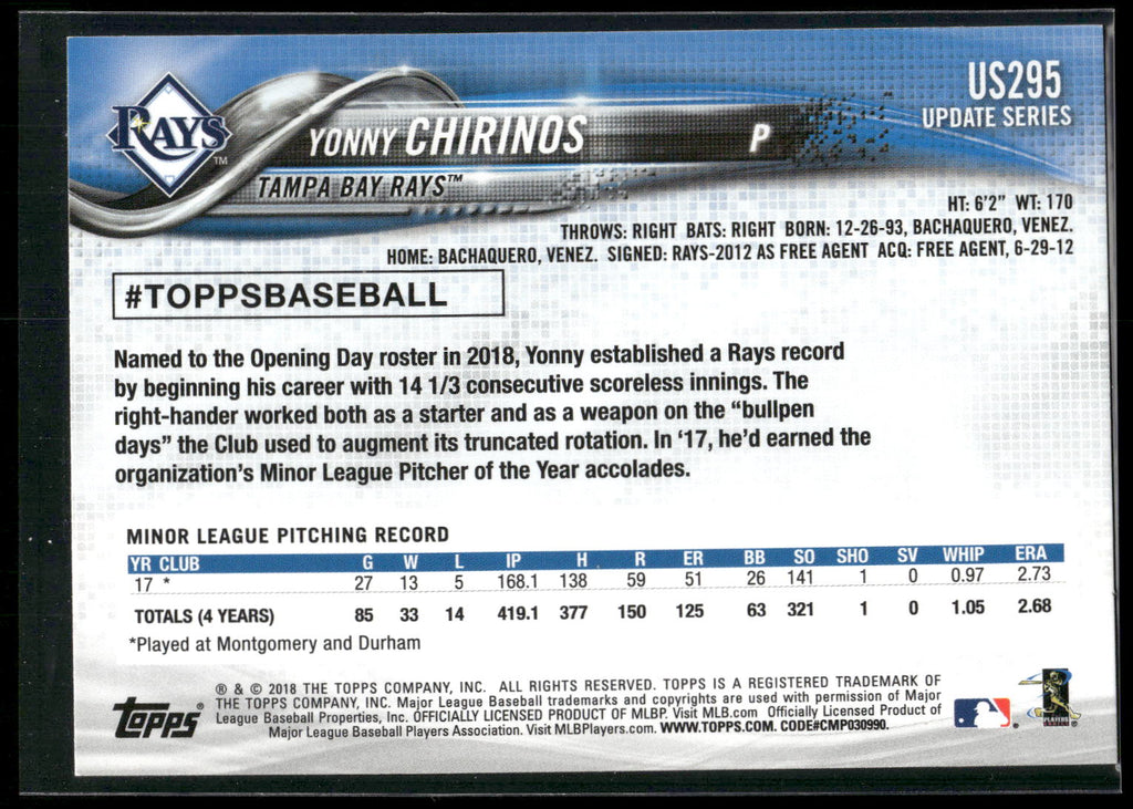 2018 Topps Update #US295 Yonny Chirinos