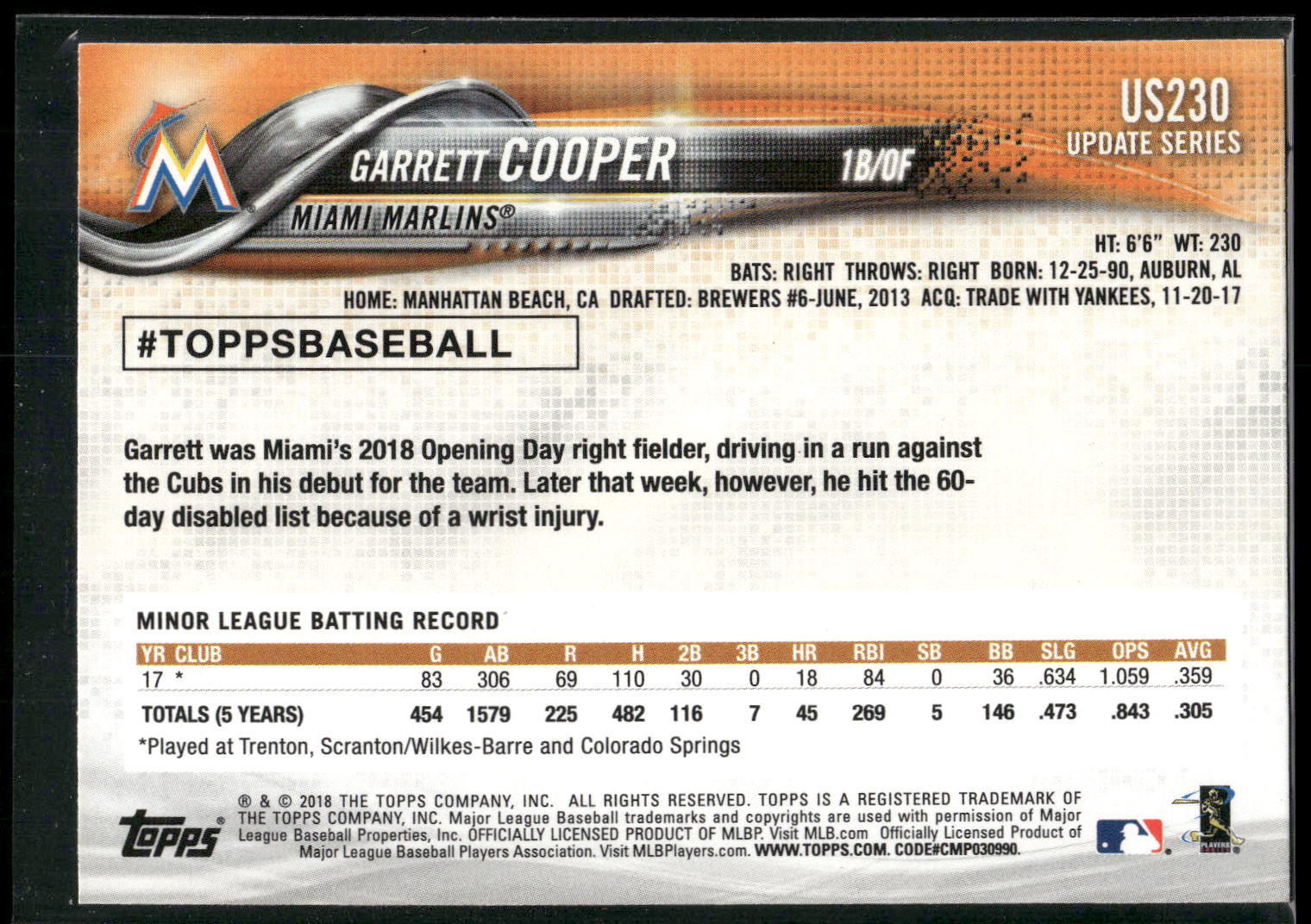 2018 Topps Update #US230 Garrett Cooper