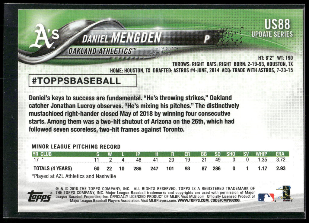 2018 Topps Update #US88 Daniel Mengden