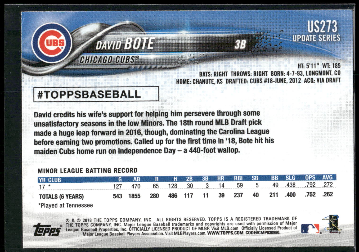 2018 Topps Update #US273 David Bote