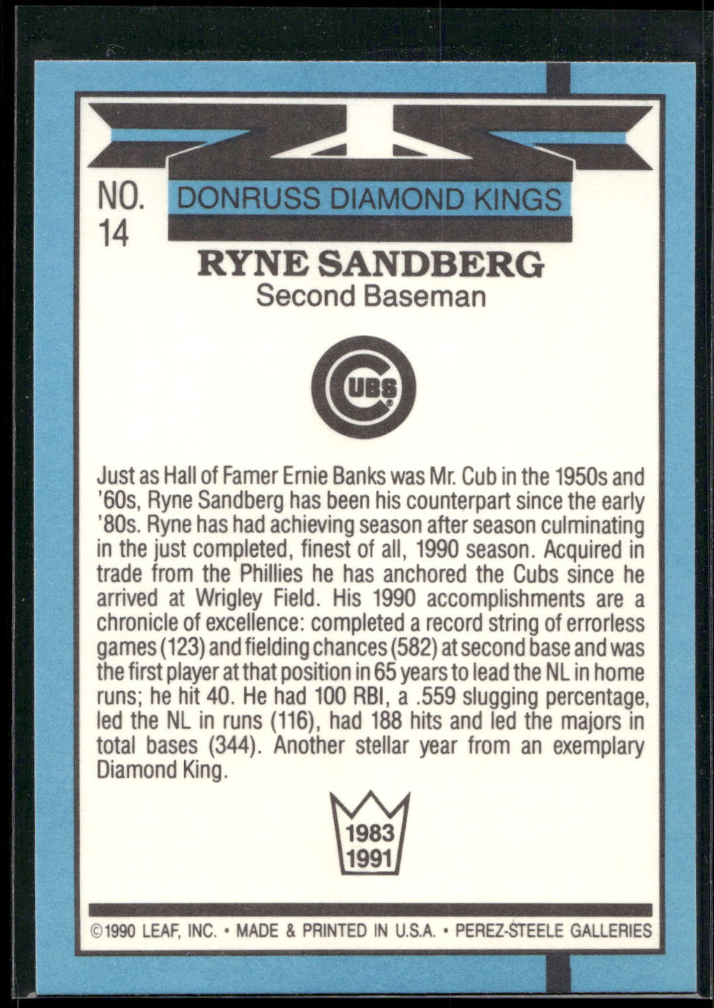 1991 Donruss #14 Ryne Sandberg Super Diamond Kings