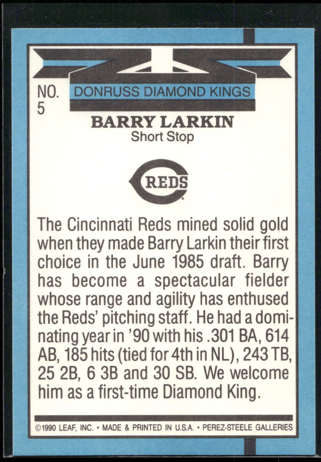 1991 Donruss #5 Barry Larkin Super Diamond Kings