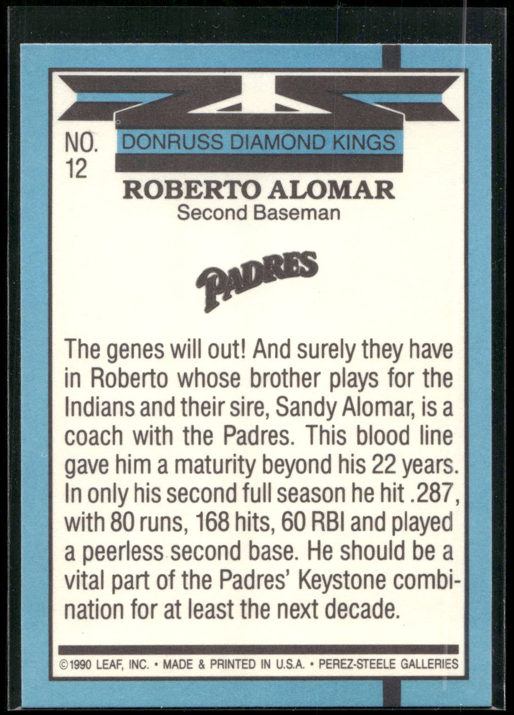 1991 Donruss #12 Roberto Alomar Super Diamond Kings