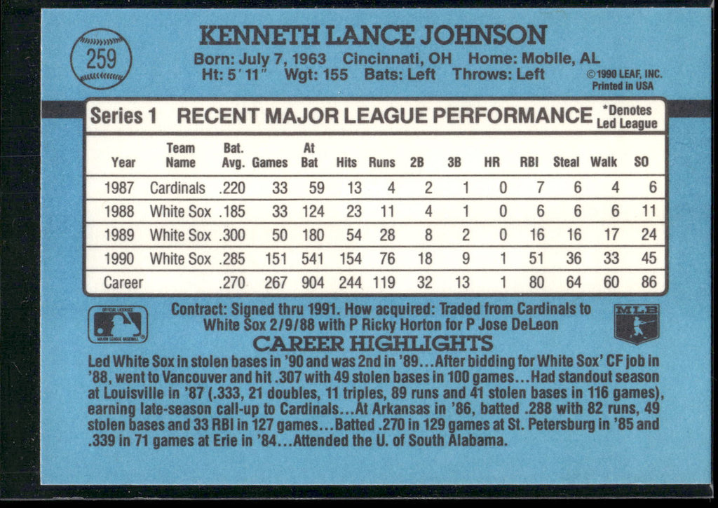 1991 Donruss #259 Lance Johnson
