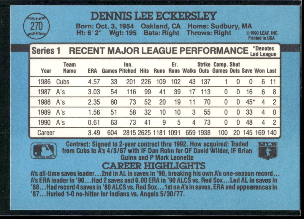 1991 Donruss #270 Dennis Eckersley
