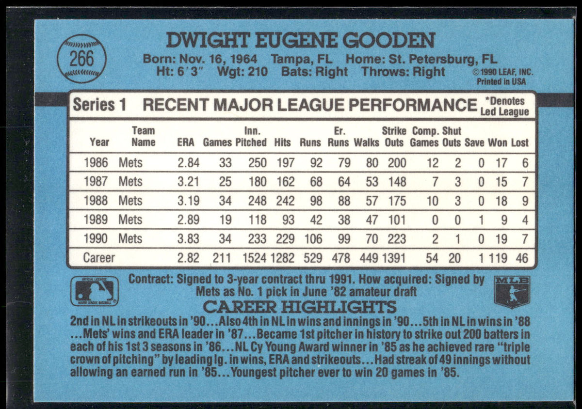 1991 Donruss #266 Dwight Gooden