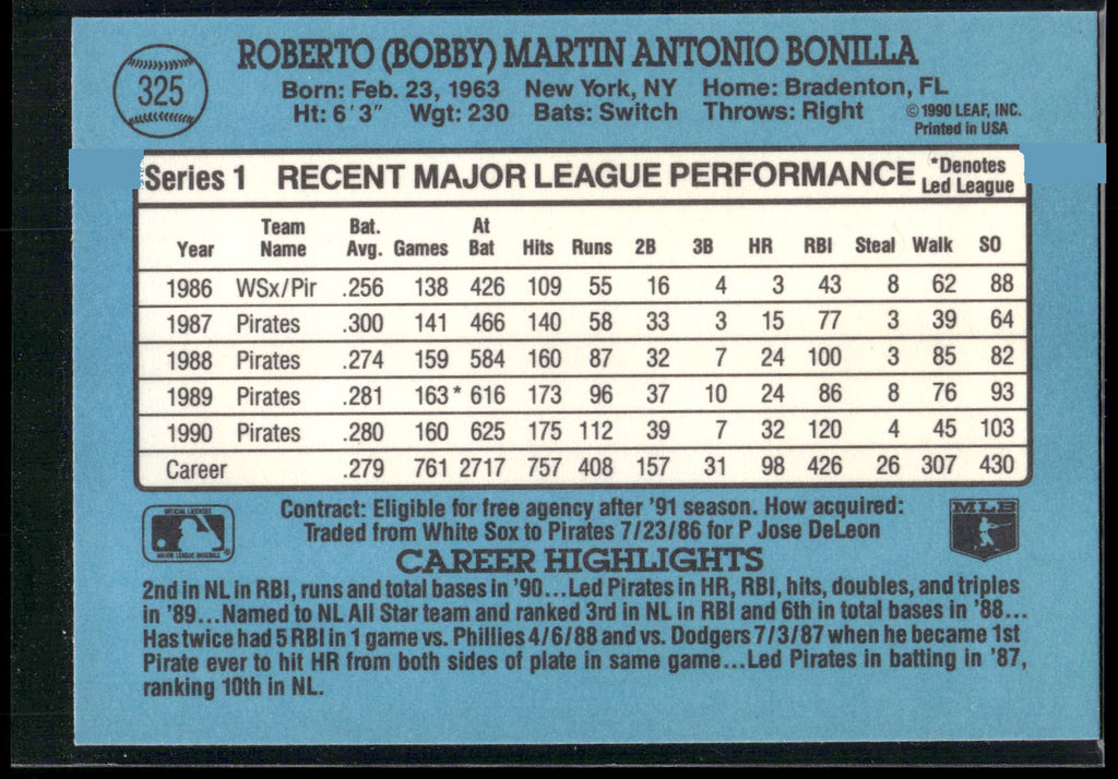 1991 Donruss #325 Bobby Bonilla