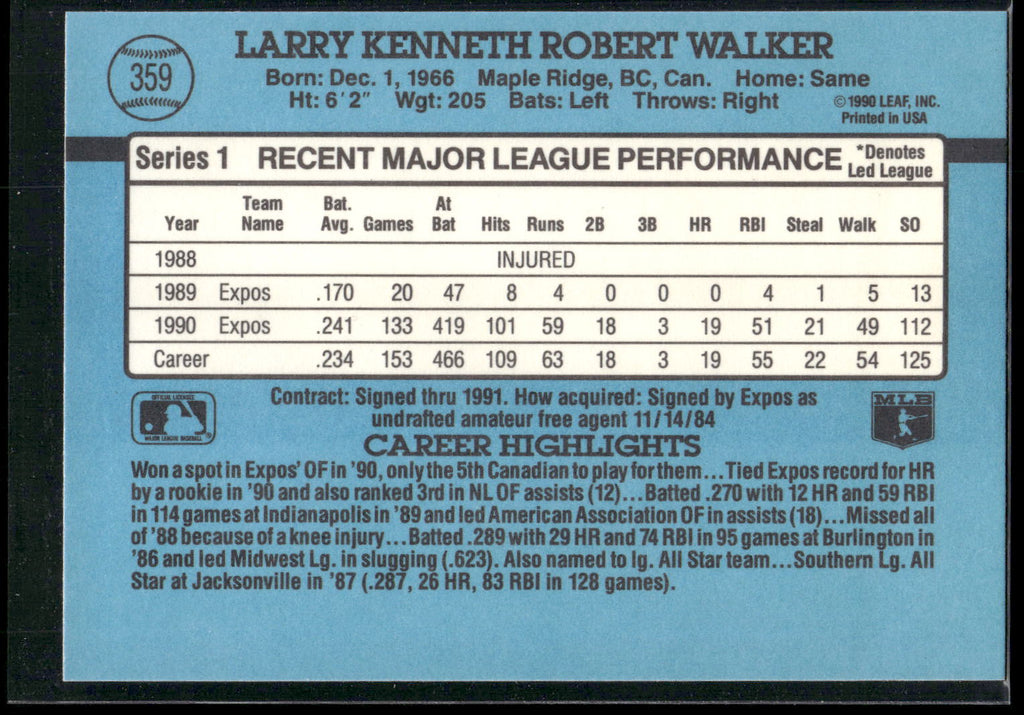 1991 Donruss #359 Larry Walker