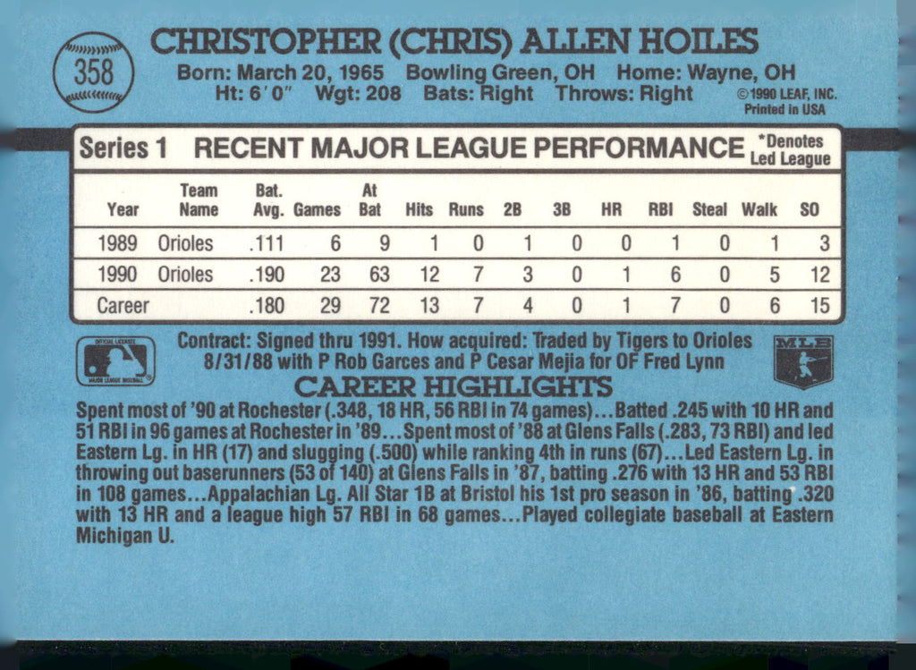 1991 Donruss #358 Chris Hoiles
