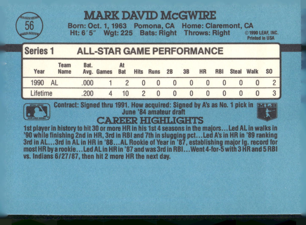 1991 Donruss #56 Mark McGwire