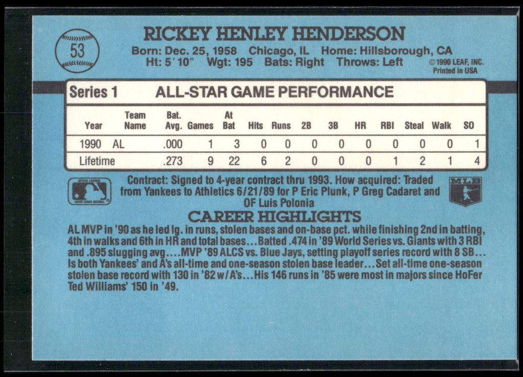 1991 Donruss #53 Rickey Henderson