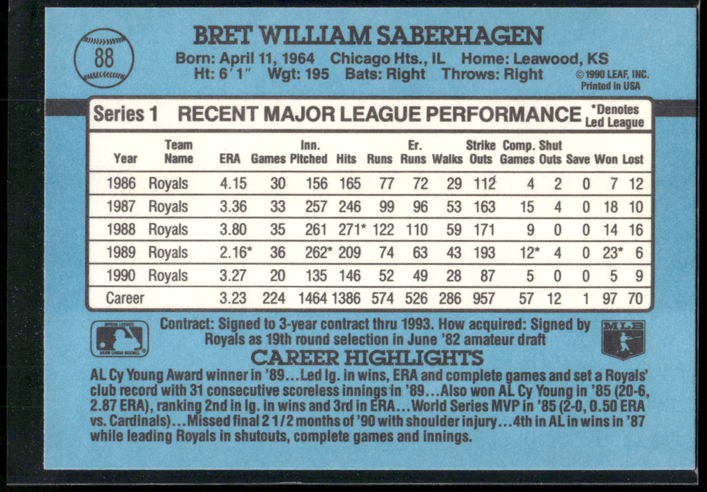 1991 Donruss #88 Bret Saberhagen