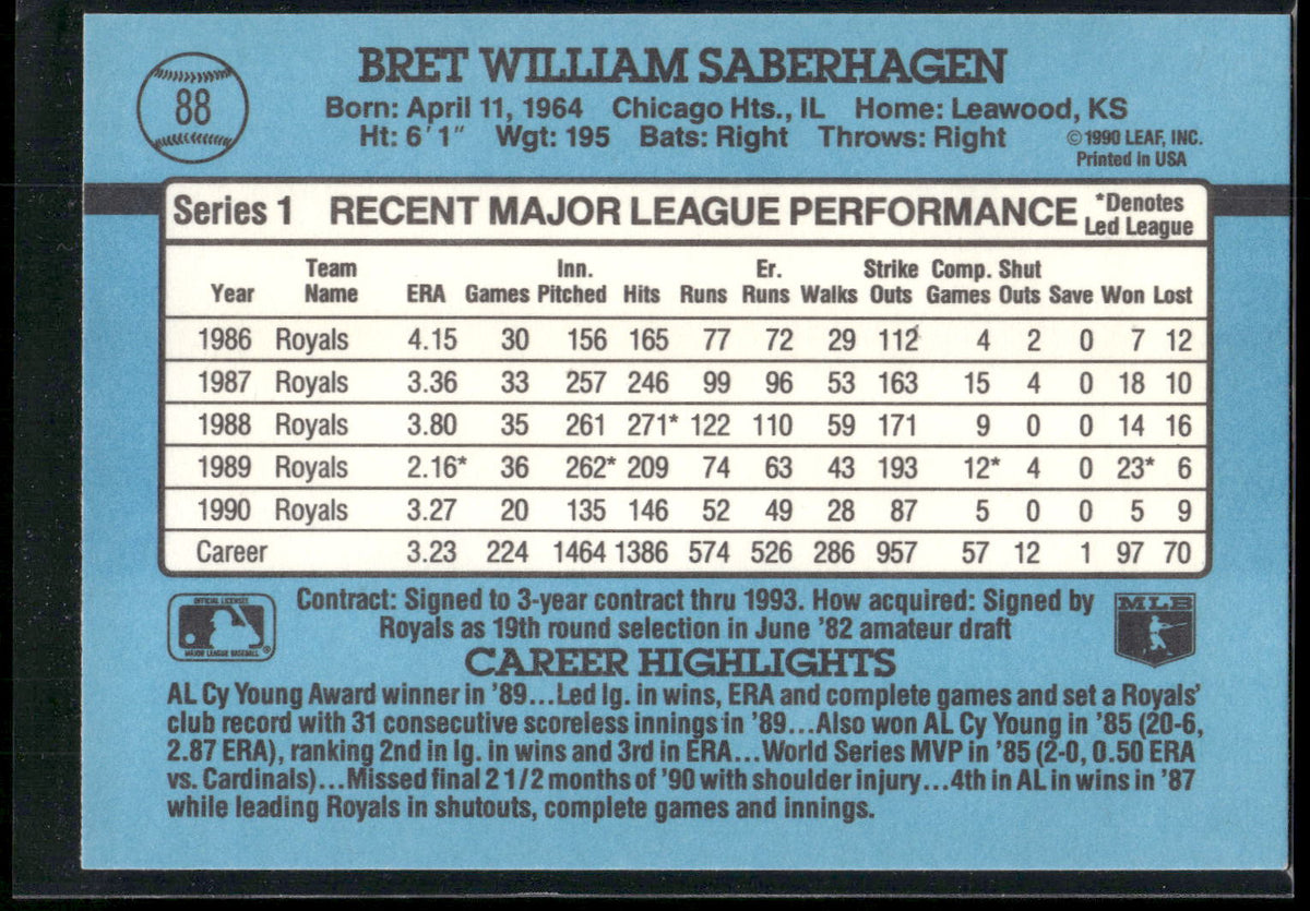 1991 Donruss #88 Bret Saberhagen