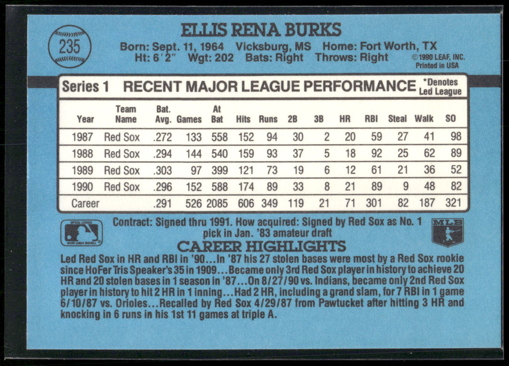 1991 Donruss #235 Ellis Burks
