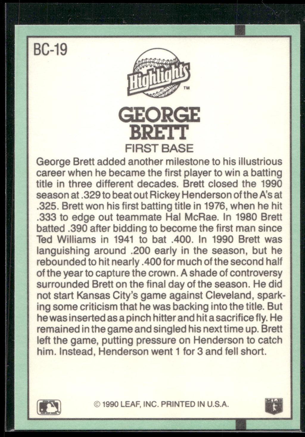 1991 Donruss #BC-19 George Brett Bonus Cards