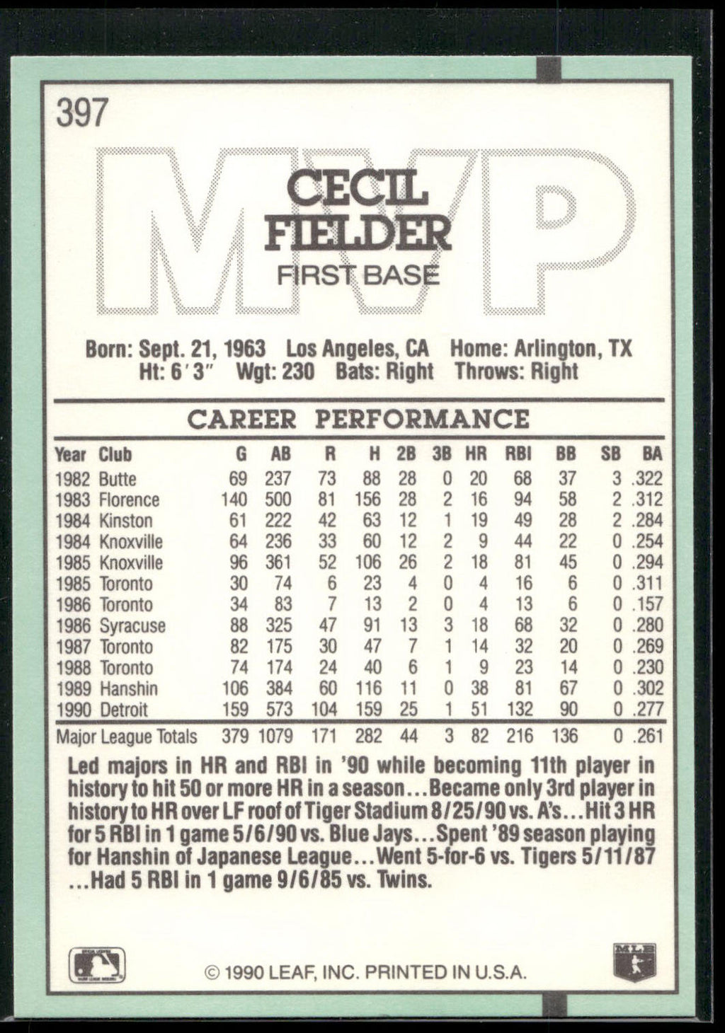 1991 Donruss #397 Cecil Fielder