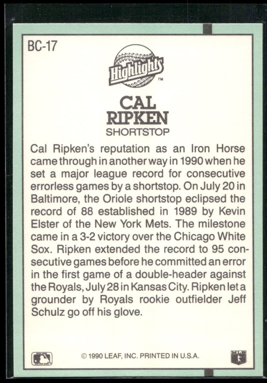 1991 Donruss #BC-17 Cal Ripken Jr. Bonus Cards
