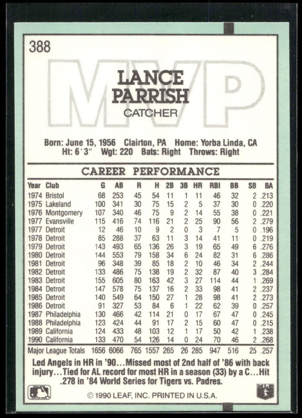 1991 Donruss #388 Lance Parrish