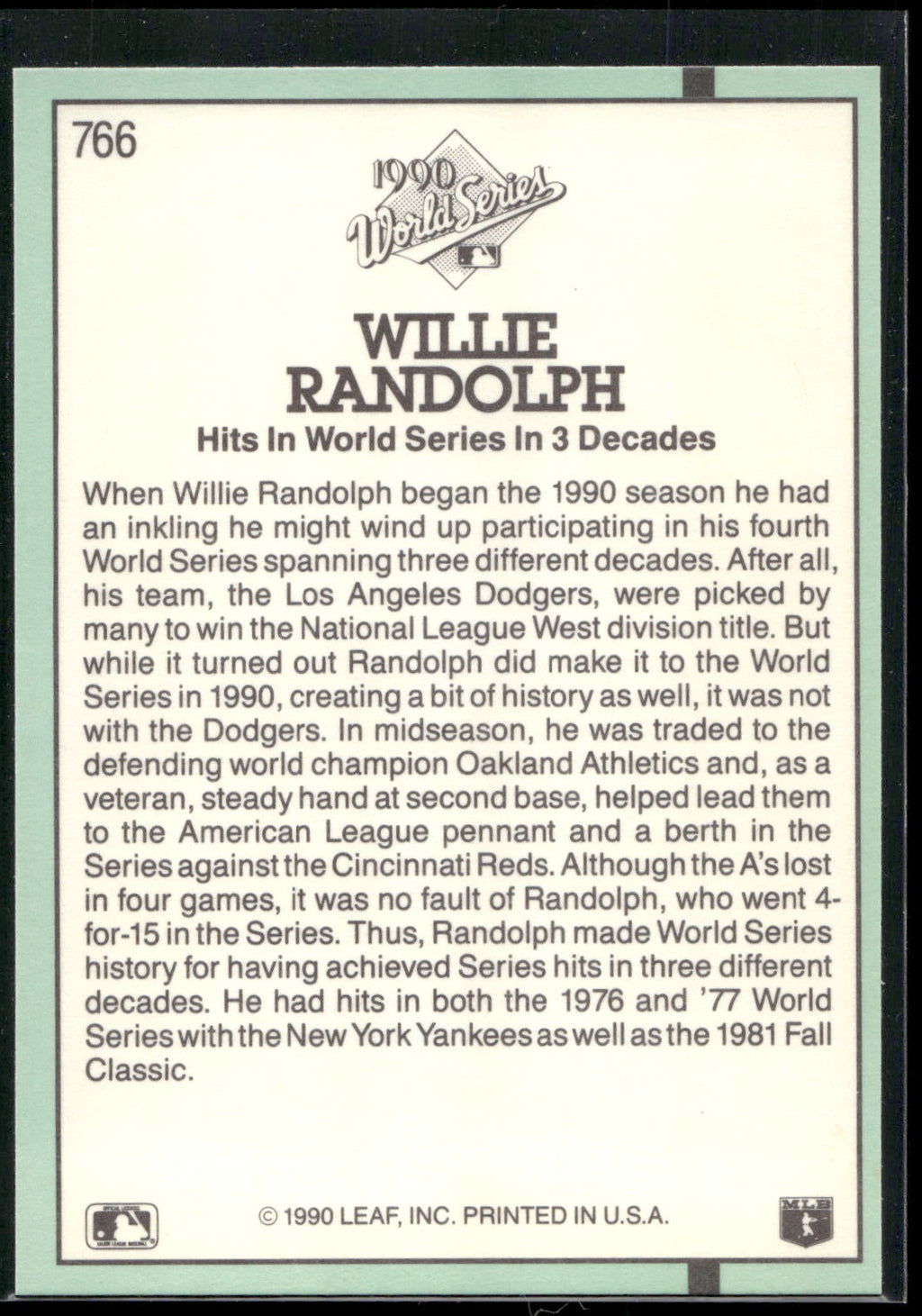 1991 Donruss #766 Willie Randolph