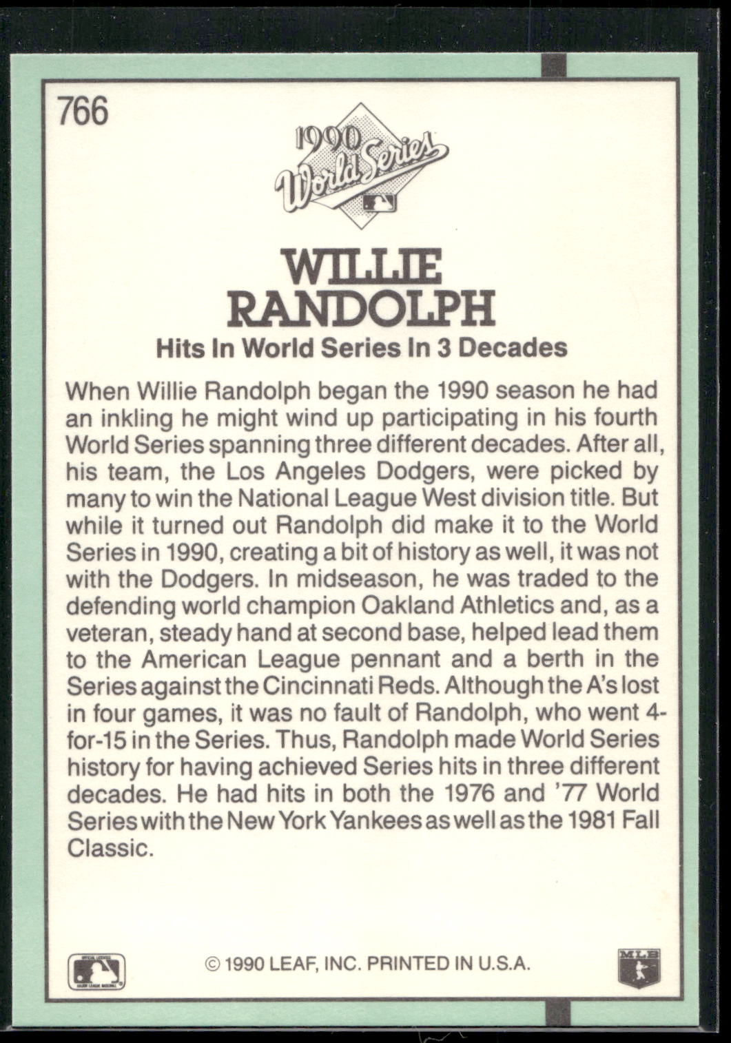 1991 Donruss #766 Willie Randolph