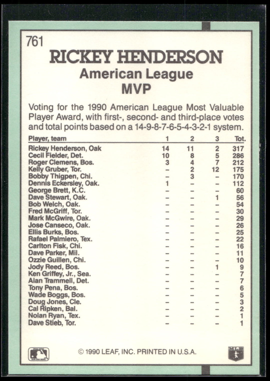 1991 Donruss #761 Rickey Henderson