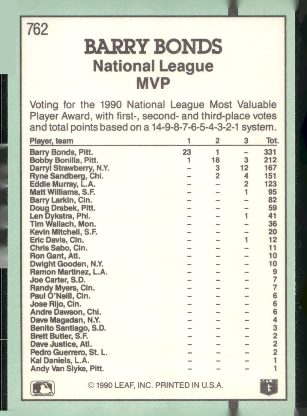 1991 Donruss #762 Barry Bonds