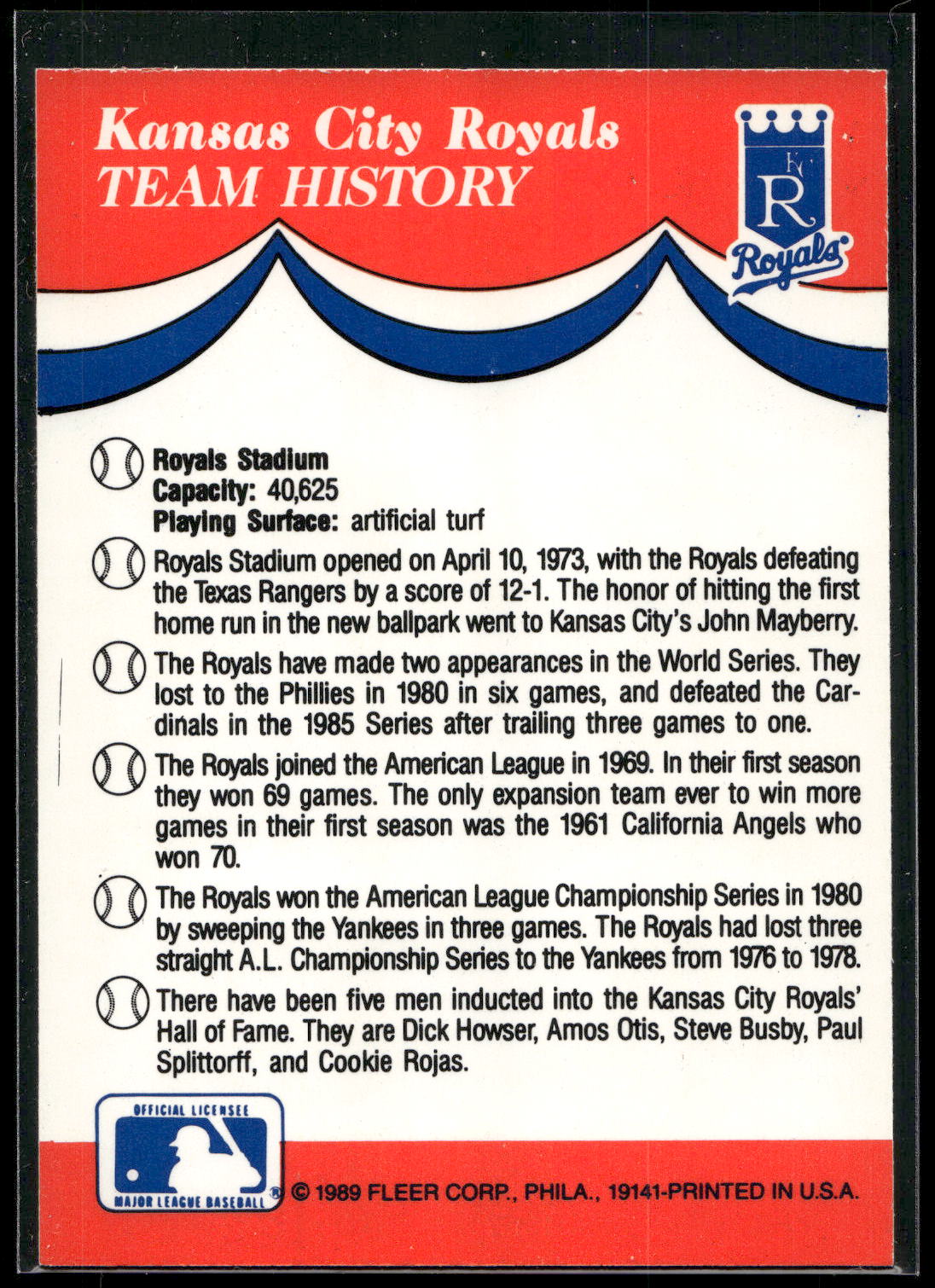 1989 Fleer #NNO Indians / Detroit Tigers / Royals / Brewers Team Stickers