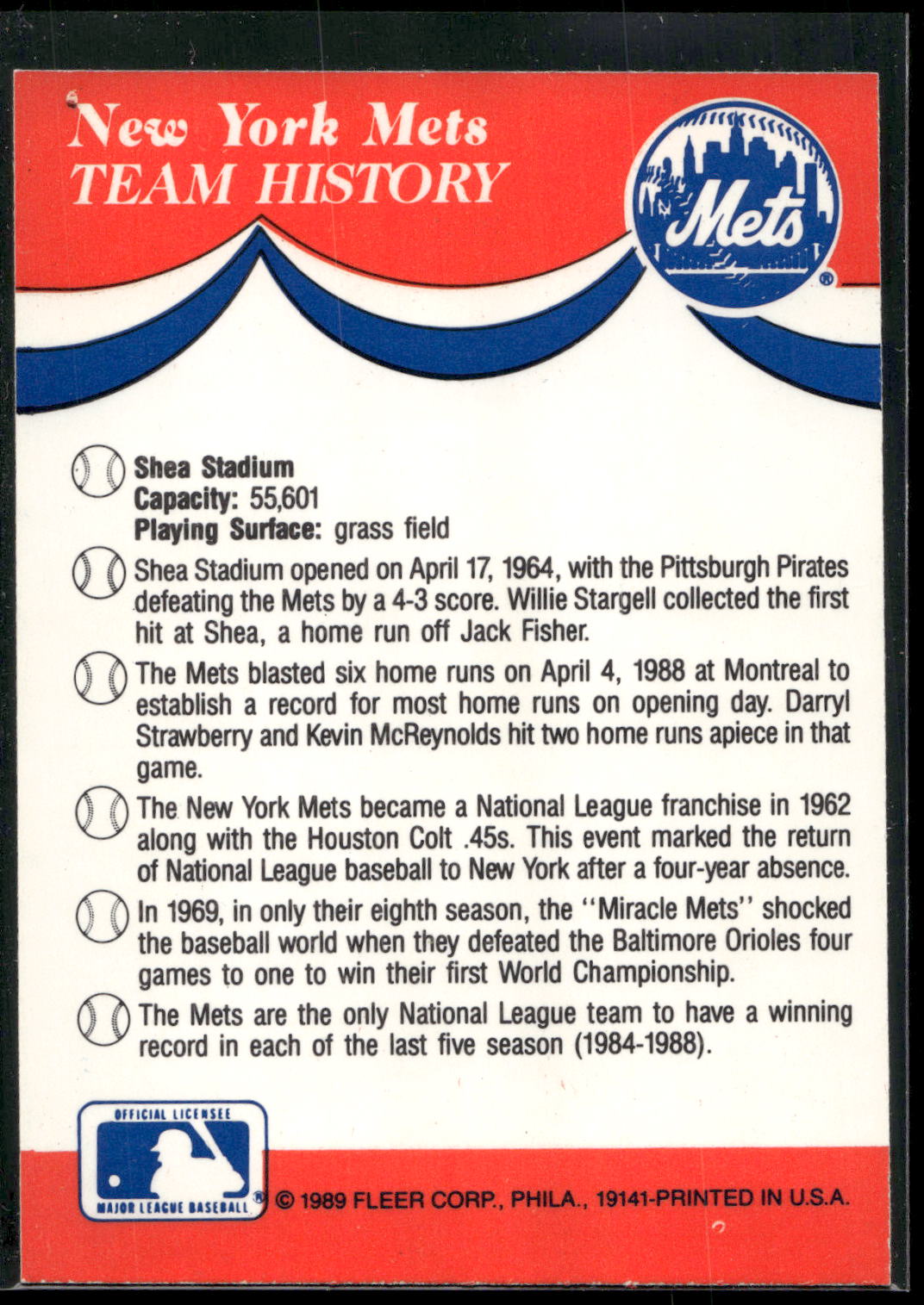 1989 Fleer #NNO New York Mets Team Stickers
