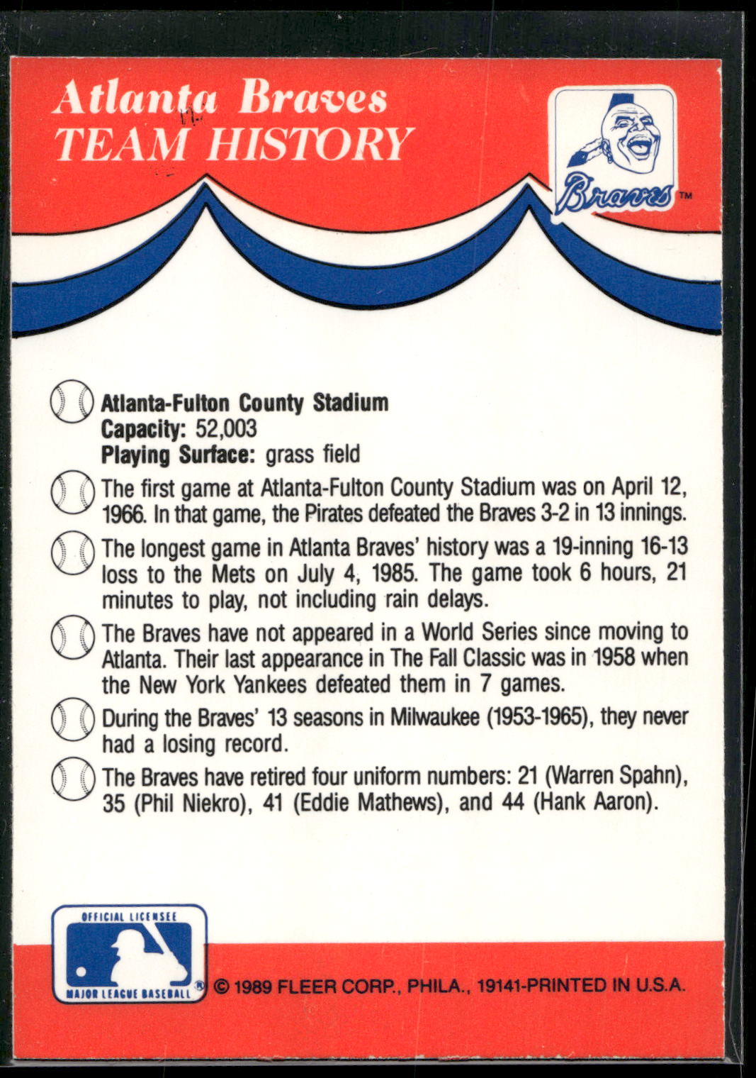 1989 Fleer #NNO Atlanta Braves Team Stickers