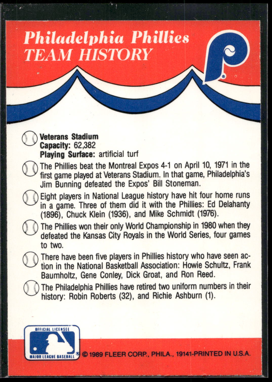 1989 Fleer #NNO Philadelphia Phillies Team Stickers