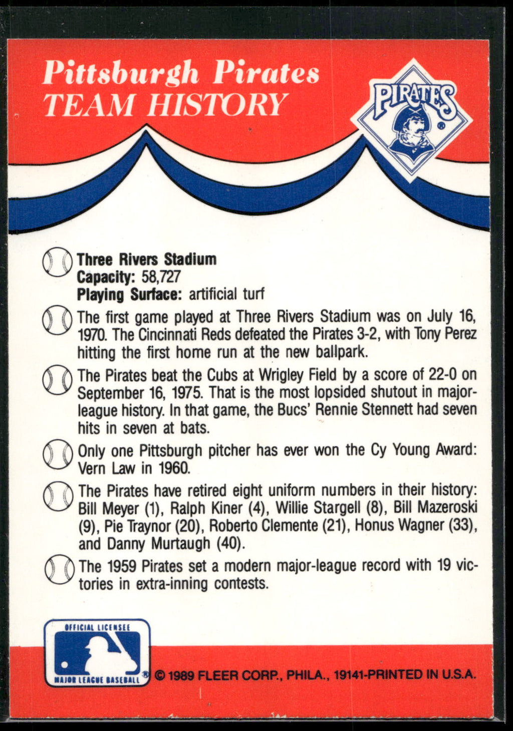 1989 Fleer #NNO Pittsburgh Pirates Team Stickers