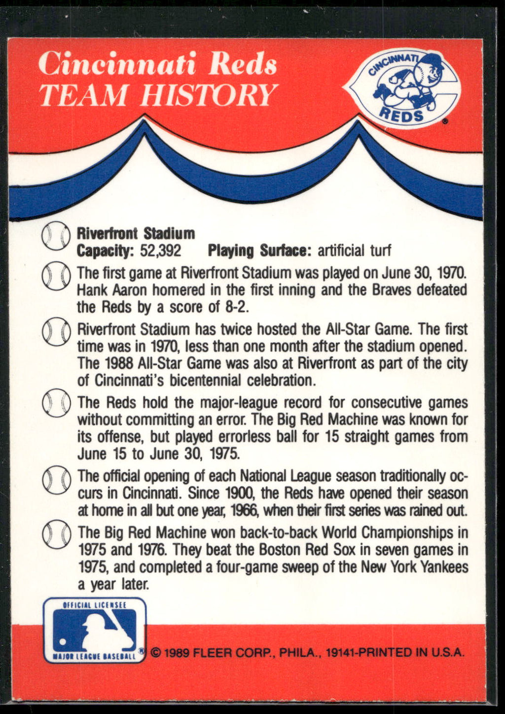 1989 Fleer #NNO Cincinnati Reds Team Stickers