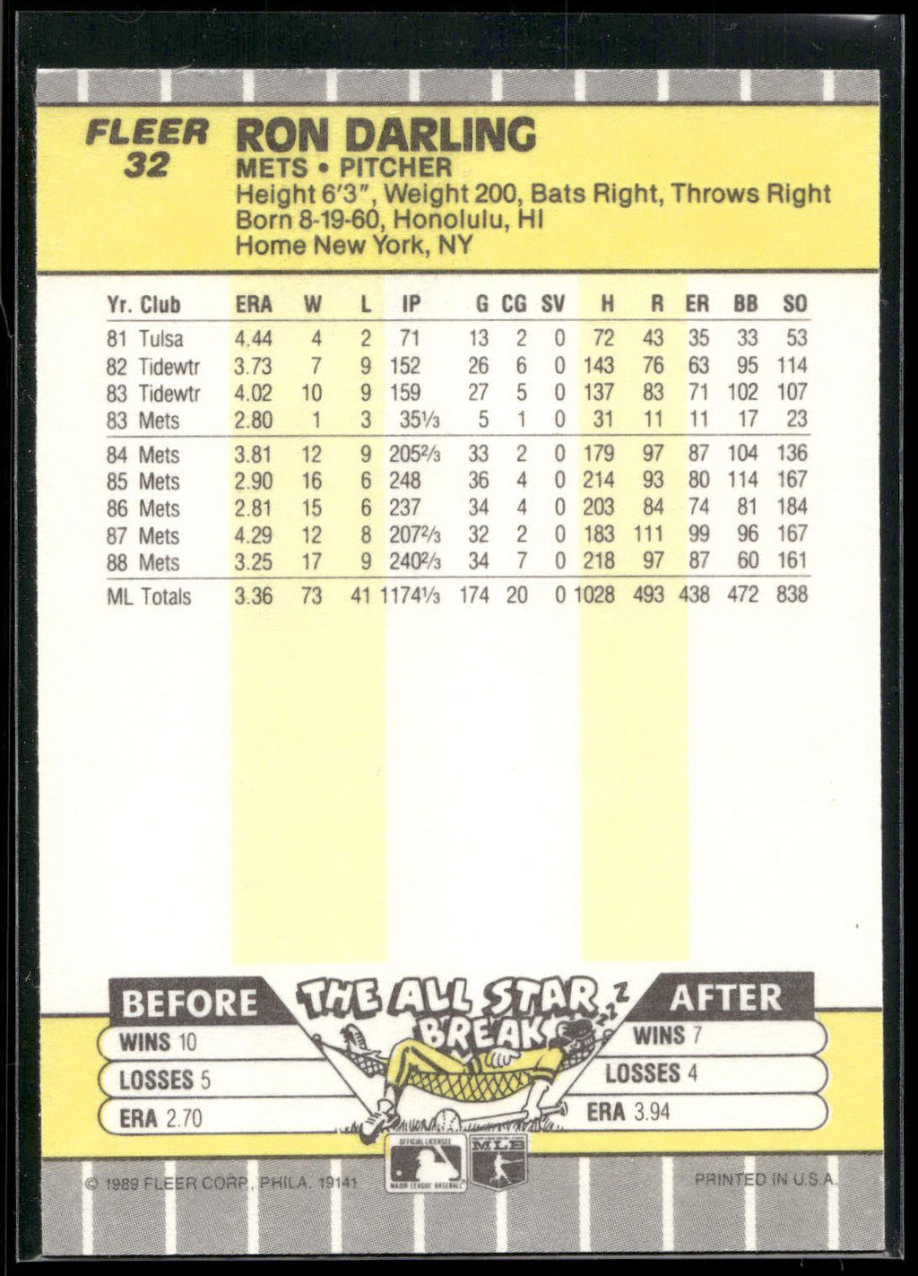 1989 Fleer #32 Ron Darling