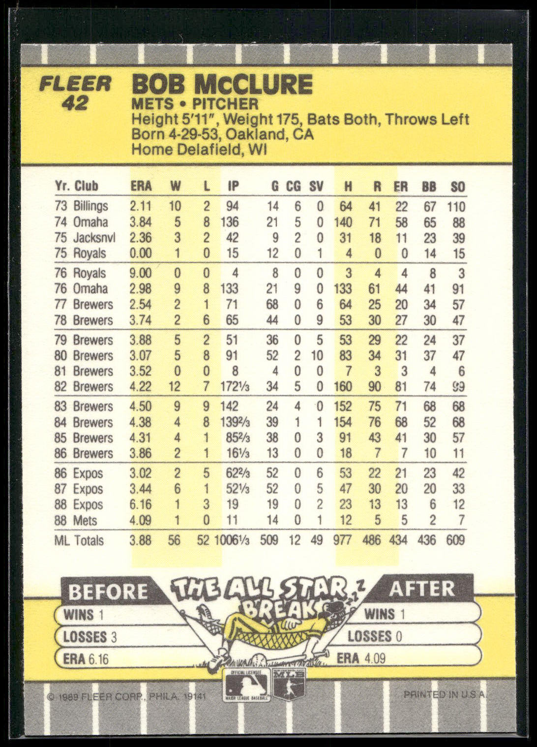 1989 Fleer #42 Bob McClure